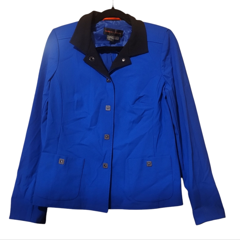 Nina Mclemore Blazer Womens 4 Blue Tailored Cotton Twill Open Jacket